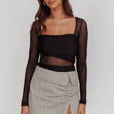 Toronto Long Sleeve Partial Sheer Bodysuit Black