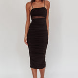 Take A Glance Sheer Waist Midi Dress Black