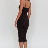 Take A Glance Sheer Waist Midi Dress Black