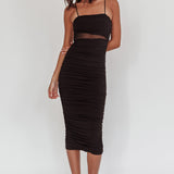 Take A Glance Sheer Waist Midi Dress Black