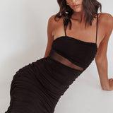 Take A Glance Sheer Waist Midi Dress Black