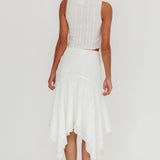 Paper Hearts Square Hem Midi Skirt White