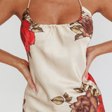 Aspen Spring Lace-Up Back Maxi Dress Floral Beige