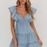 Daffodil Ruffle A-Line Mini Dress Light Blue