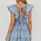 Daffodil Ruffle A-Line Mini Dress Light Blue