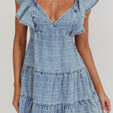 Daffodil Ruffle A-Line Mini Dress Light Blue