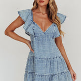 Daffodil Ruffle A-Line Mini Dress Light Blue
