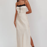Tomorrow's Love Gathered Bow Neckline Maxi Dress Oyster