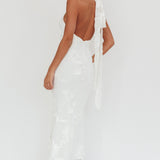 Cipriana Backless Halter Maxi Dress Embellished White