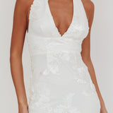 Cipriana Backless Halter Maxi Dress Embellished White