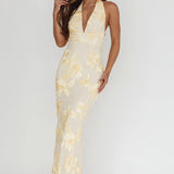 Cipriana Backless Halter Maxi Dress Embellished Yellow