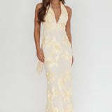 Cipriana Backless Halter Maxi Dress Embellished Yellow