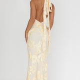 Cipriana Backless Halter Maxi Dress Embellished Yellow