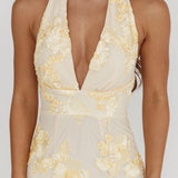 Cipriana Backless Halter Maxi Dress Embellished Yellow