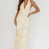 Cipriana Backless Halter Maxi Dress Embellished Yellow