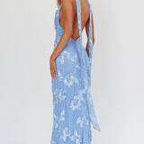 Cipriana Backless Halter Maxi Dress Embellished Blue