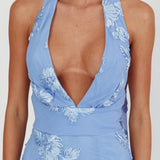 Cipriana Backless Halter Maxi Dress Embellished Blue