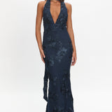 Cipriana Backless Halter Maxi Dress Embellished Navy