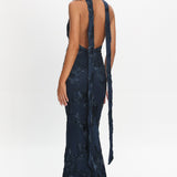Cipriana Backless Halter Maxi Dress Embellished Navy