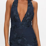 Cipriana Backless Halter Maxi Dress Embellished Navy