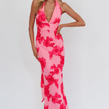 Cipriana Backless Halter Maxi Dress Embellished Pink