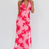 Cipriana Backless Halter Maxi Dress Embellished Pink