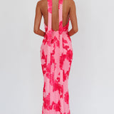 Cipriana Backless Halter Maxi Dress Embellished Pink