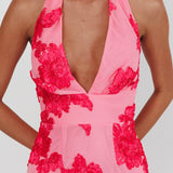 Cipriana Backless Halter Maxi Dress Embellished Pink