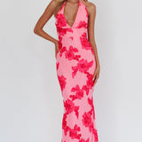 Cipriana Backless Halter Maxi Dress Embellished Pink