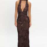 Cipriana Backless Halter Maxi Dress Embellished Brown