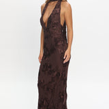 Cipriana Backless Halter Maxi Dress Embellished Brown