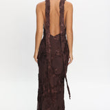 Cipriana Backless Halter Maxi Dress Embellished Brown