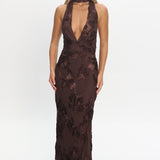Cipriana Backless Halter Maxi Dress Embellished Brown