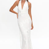 Cipriana Backless Halter Maxi Dress Embellished Floral White