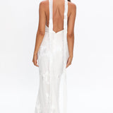 Cipriana Backless Halter Maxi Dress Embellished Floral White