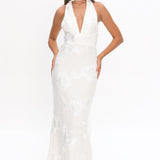 Cipriana Backless Halter Maxi Dress Embellished Floral White