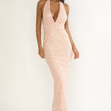 Cipriana Backless Halter Maxi Dress Sequin Pink