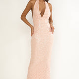 Cipriana Backless Halter Maxi Dress Sequin Pink