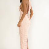Cipriana Backless Halter Maxi Dress Sequin Pink