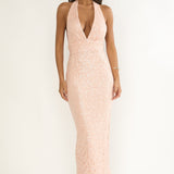 Cipriana Backless Halter Maxi Dress Sequin Pink