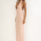 Cipriana Backless Halter Maxi Dress Sequin Pink