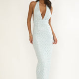 Cipriana Backless Halter Maxi Dress Sequin Blue