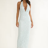 Cipriana Backless Halter Maxi Dress Sequin Blue