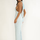 Cipriana Backless Halter Maxi Dress Sequin Blue