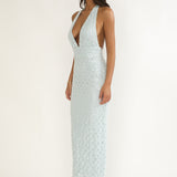 Cipriana Backless Halter Maxi Dress Sequin Blue