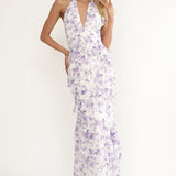 Cipriana Frill Trim Halter Maxi Dress Floral Purple