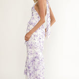 Cipriana Frill Trim Halter Maxi Dress Floral Purple