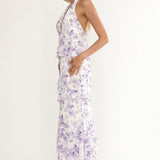Cipriana Frill Trim Halter Maxi Dress Floral Purple
