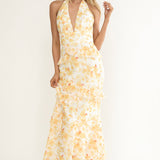 Cipriana Frill Trim Halter Maxi Dress Floral Yellow