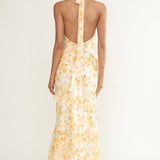 Cipriana Frill Trim Halter Maxi Dress Floral Yellow